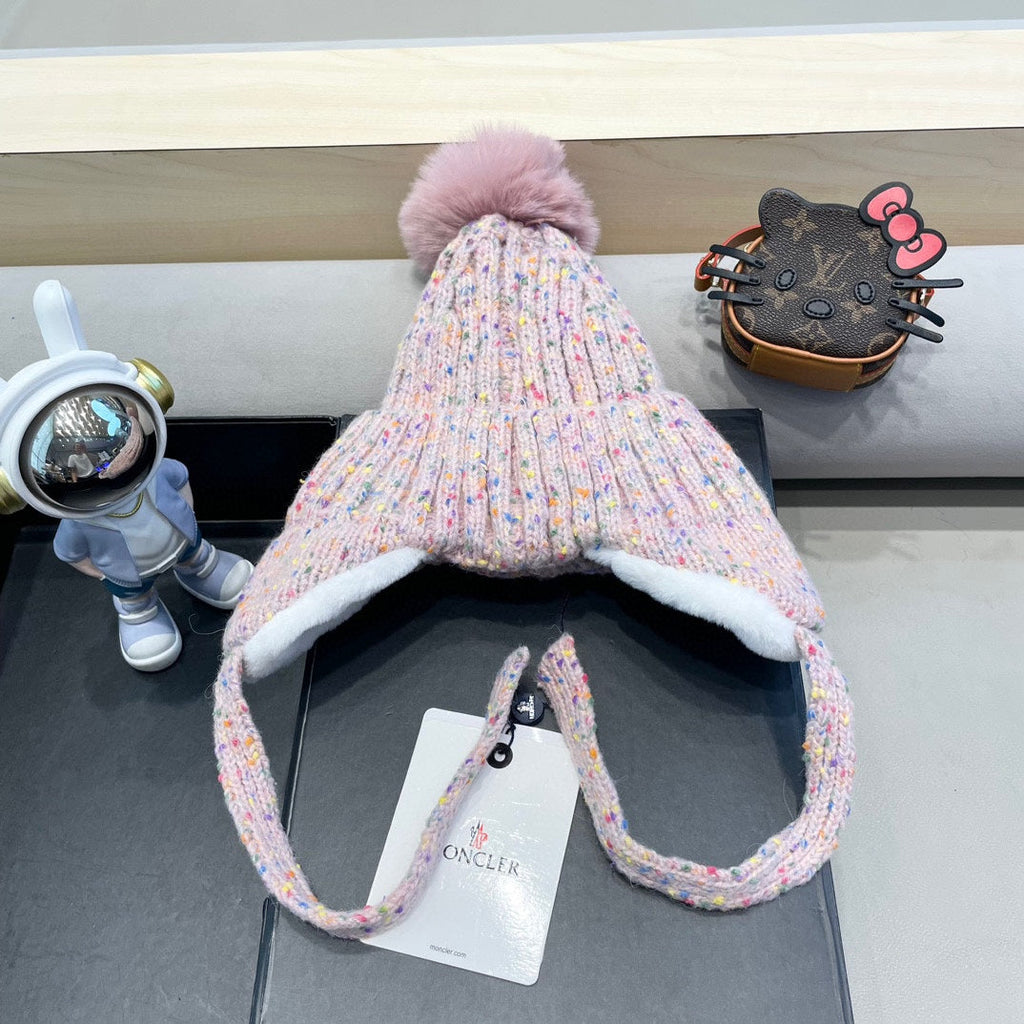 MONCLER BEANIE HAT IN LIGHT PINK WOOL LINED WITH FLEECE 436776