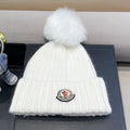 MONCLER BEANIE HAT IN WHITE WOOL WITH POM POM 438106