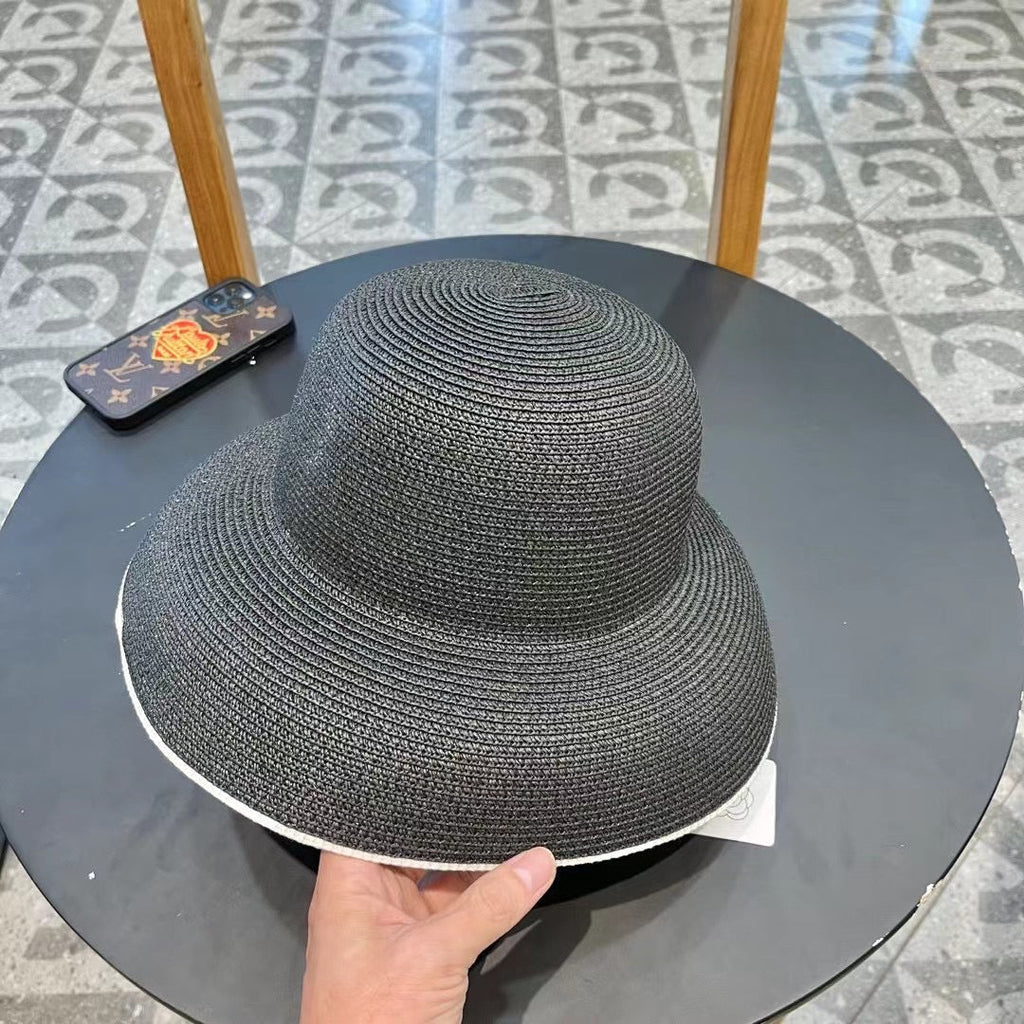 CHANEL STRAW CLOCHE HAT BLACK 672756