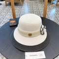 CHANEL STRAW BUCKET HAT WHITE WITH PEARLS 672764