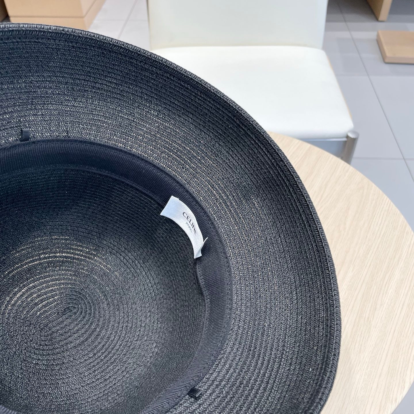 CELINE BUKET HAT MODEL 650561 IN BLACK SPRAY FABRIC