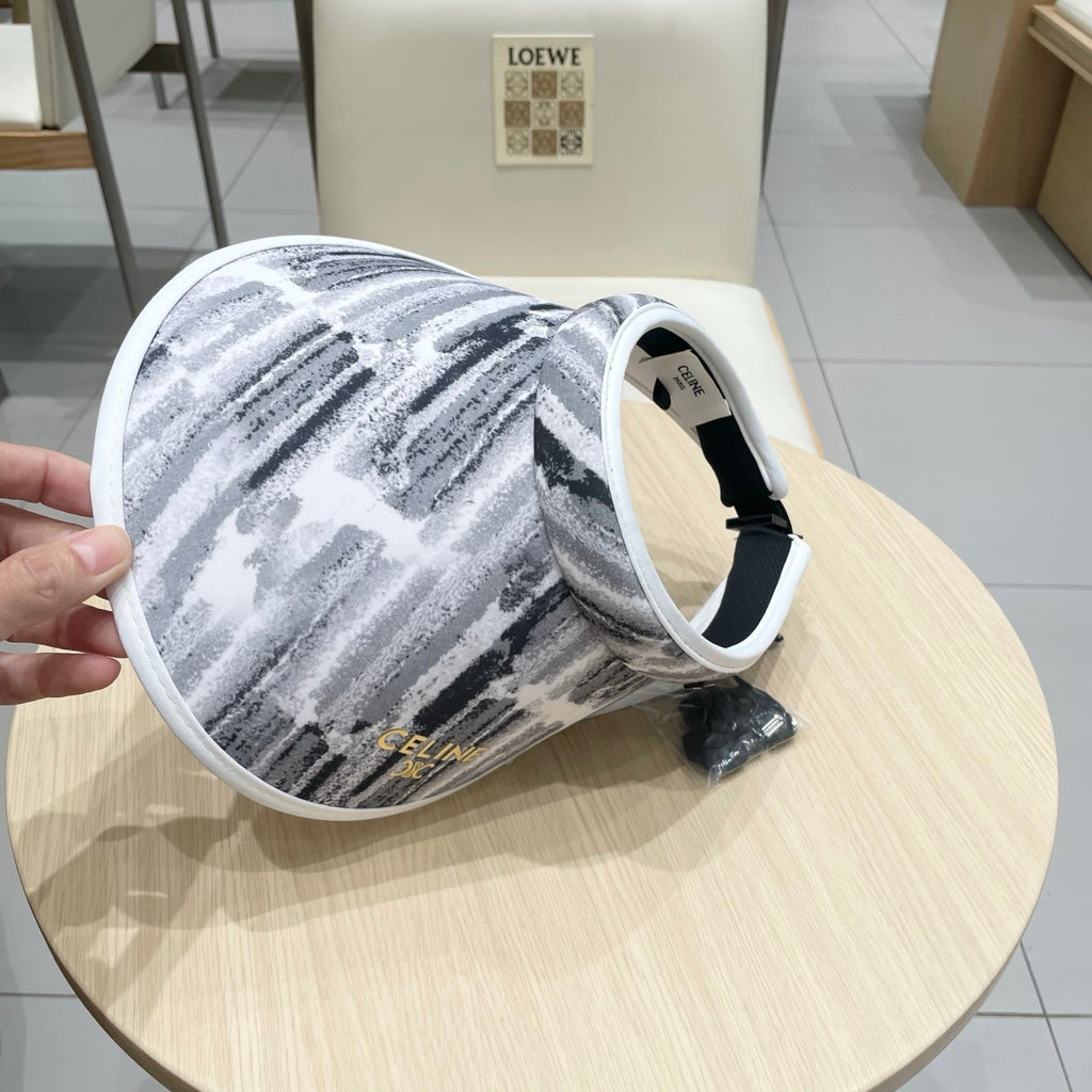 CELINE VISOR HAT MODEL 652204 IN GREY AND WHITE FABRIC