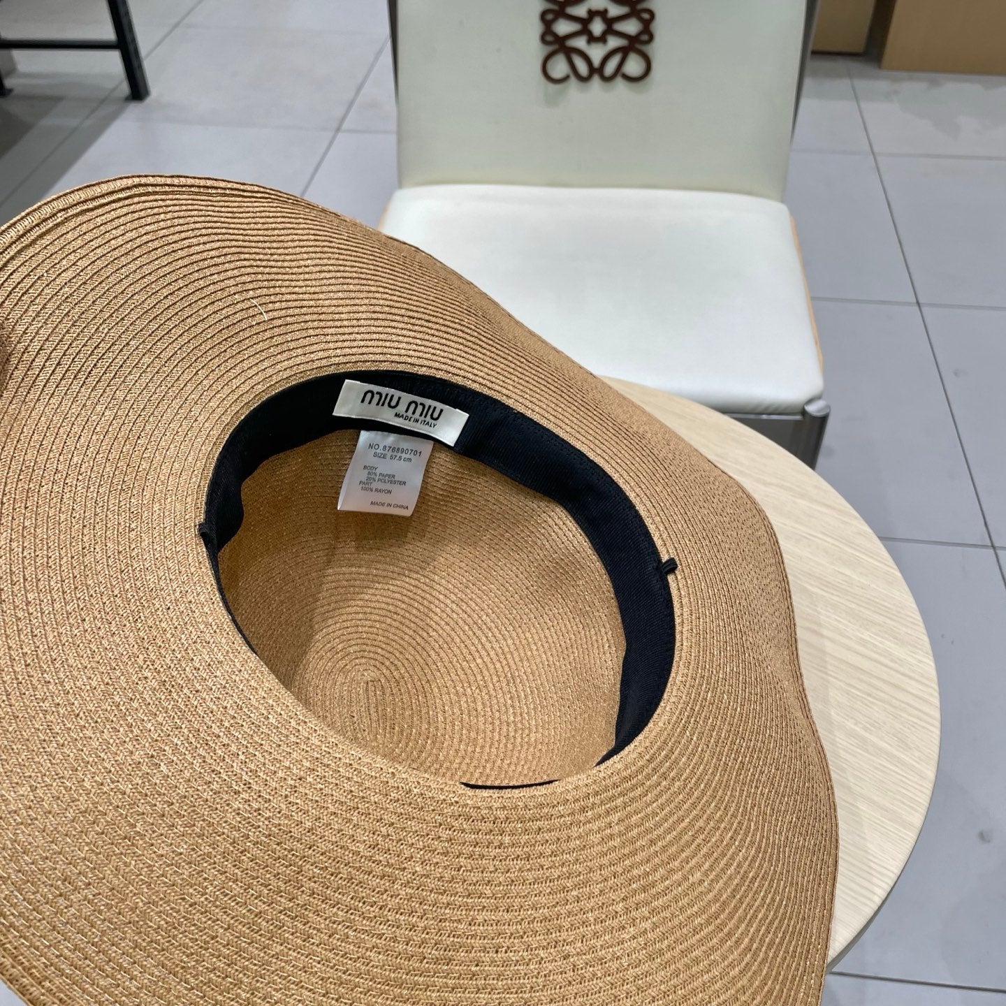 MIU MIU MM WIDE-BRIM BEACH HAT IN BEIGE WITH FABRIC BOW
