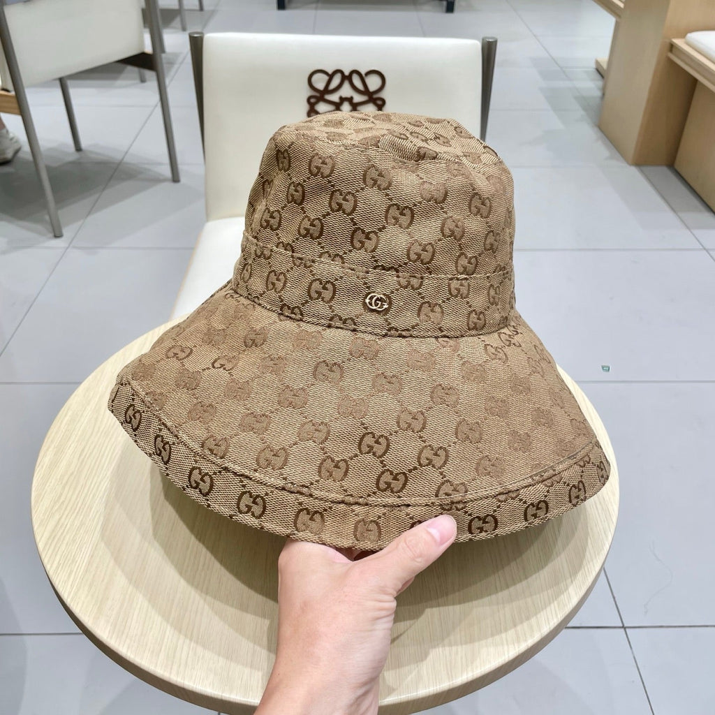 GUCCI BUCKET HAT WIDE BRIM IN BEIGE MONOGRAM CANVAS