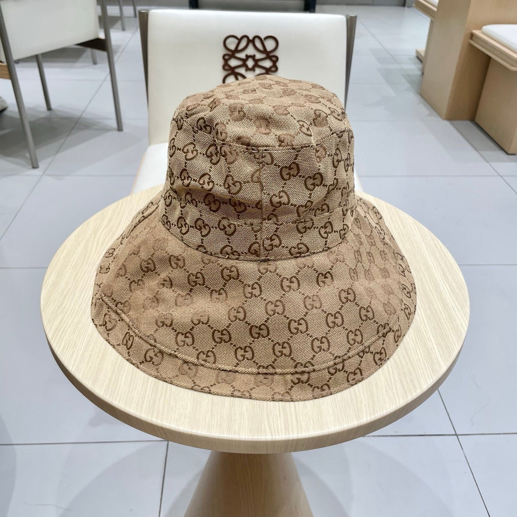 GUCCI BUCKET HAT WIDE BRIM IN BEIGE MONOGRAM CANVAS