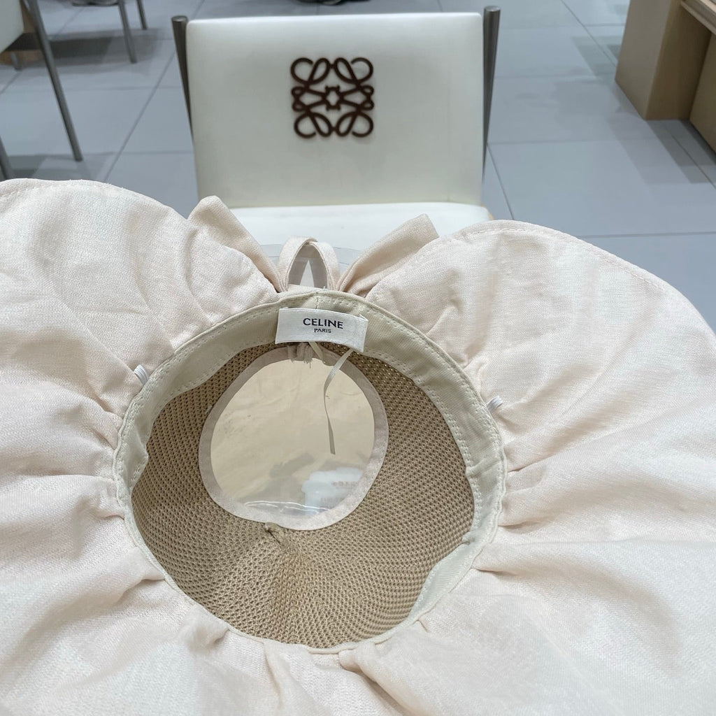 CELINE WIDE BRIM HALF HEAD HAT MODEL 650678 IN DARK BEIGE MESH FABRIC