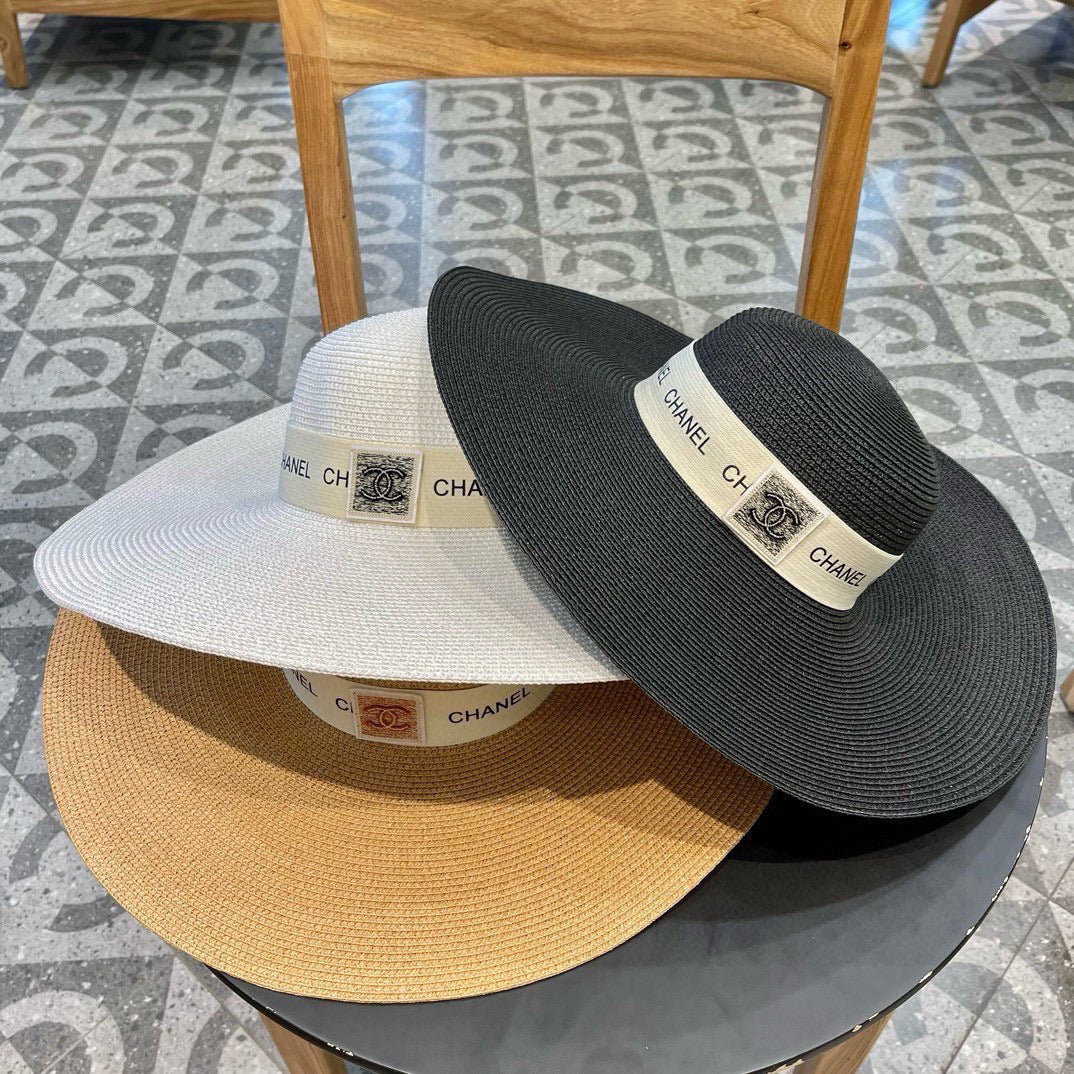 CHANEL WIDE BRIM STRAW HAT BROWN 672708