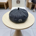 CHANEL BERET HAT POLKA DOT DARK GRAY 672672