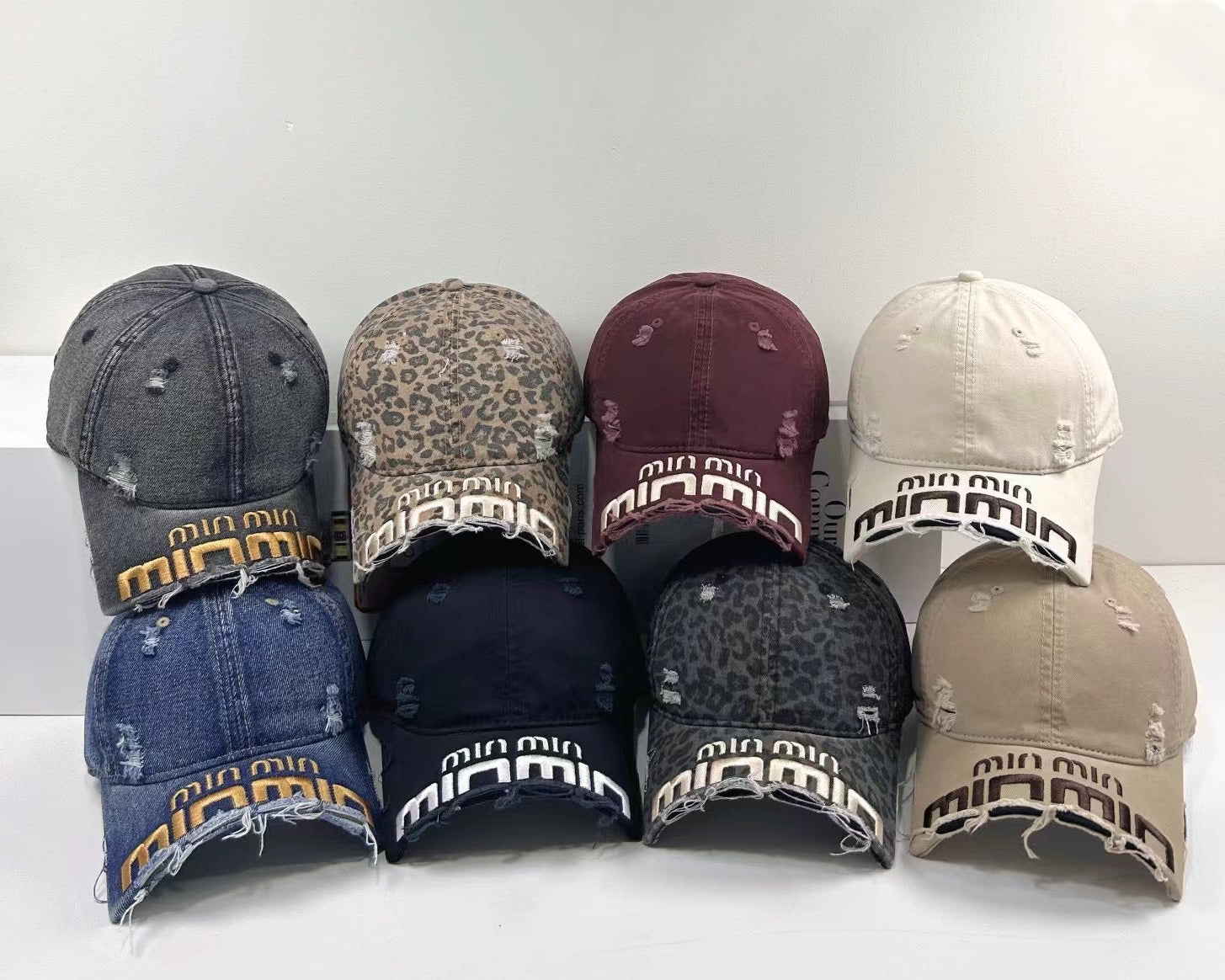 MIU MIU MM DISTRESSED EMBROIDERED BASEBALL CAP DENIM
