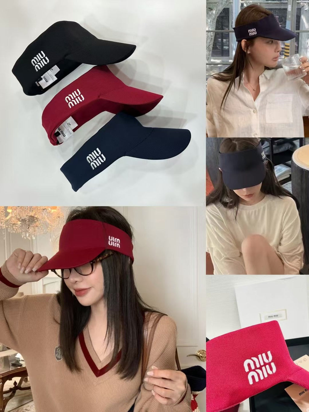 MIU MIU MM VISOR CAP FABRIC LOGO EMBROIDERY