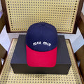 MIU MIU MM BASEBALL CAP IN NAVY BLUE AND RED FABRIC WITH LOGO EMBROIDERY