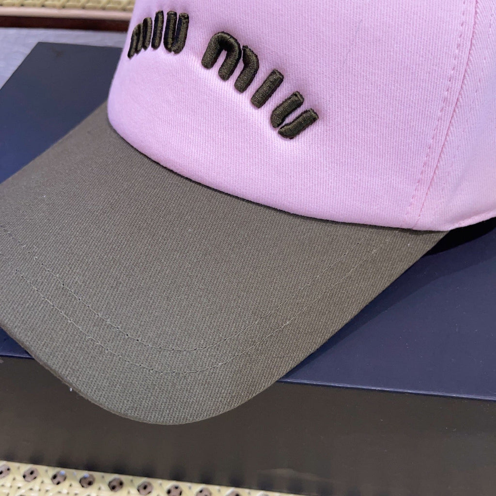 MIU MIU MM BASEBALL CAP IN SHAMPOO PINK FABRIC WITH LOGO EMBROIDERY