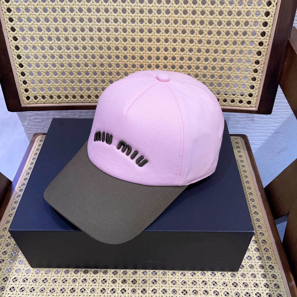 MIU MIU MM BASEBALL CAP IN SHAMPOO PINK FABRIC WITH LOGO EMBROIDERY