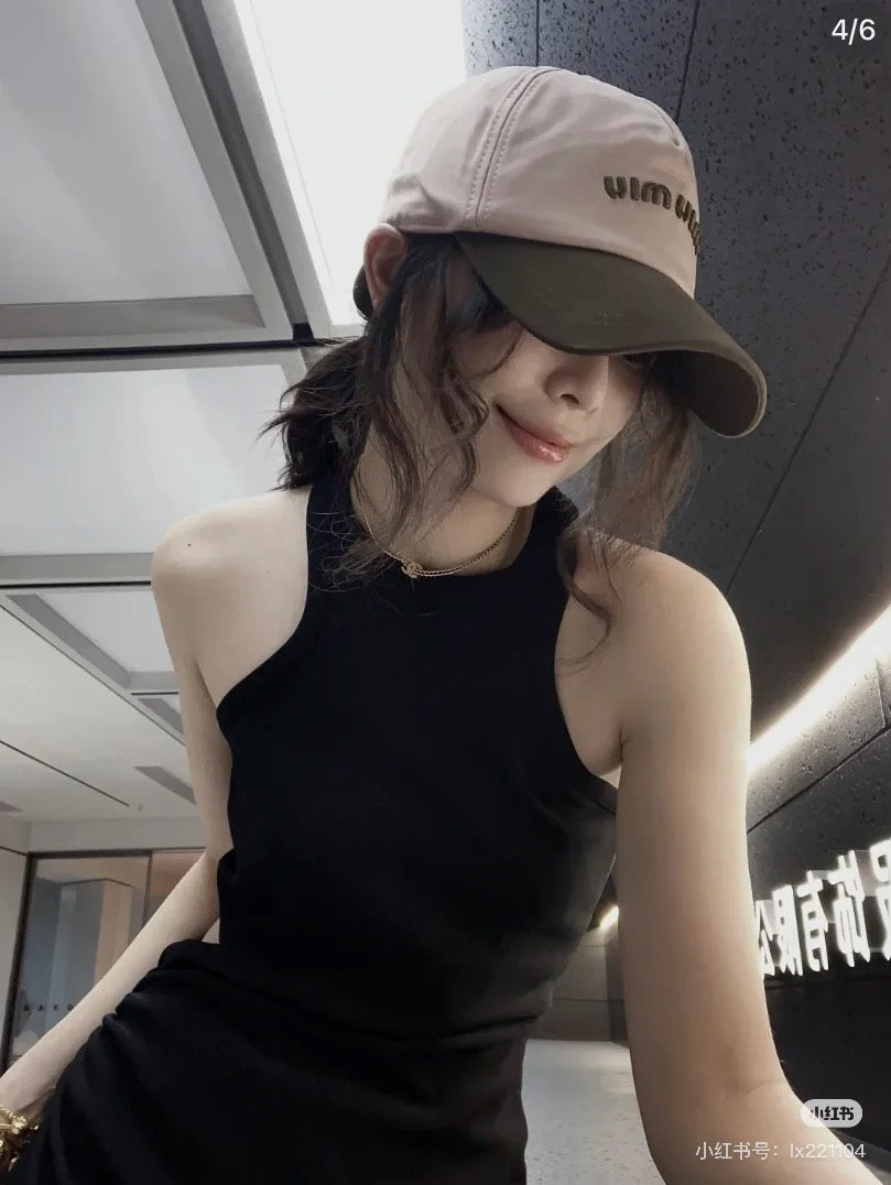 MIU MIU MM BASEBALL CAP IN SHAMPOO PINK FABRIC WITH LOGO EMBROIDERY