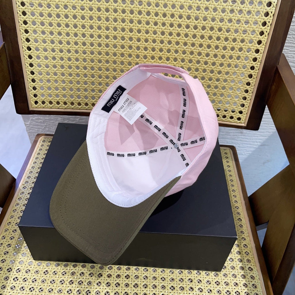 MIU MIU MM BASEBALL CAP IN SHAMPOO PINK FABRIC WITH LOGO EMBROIDERY