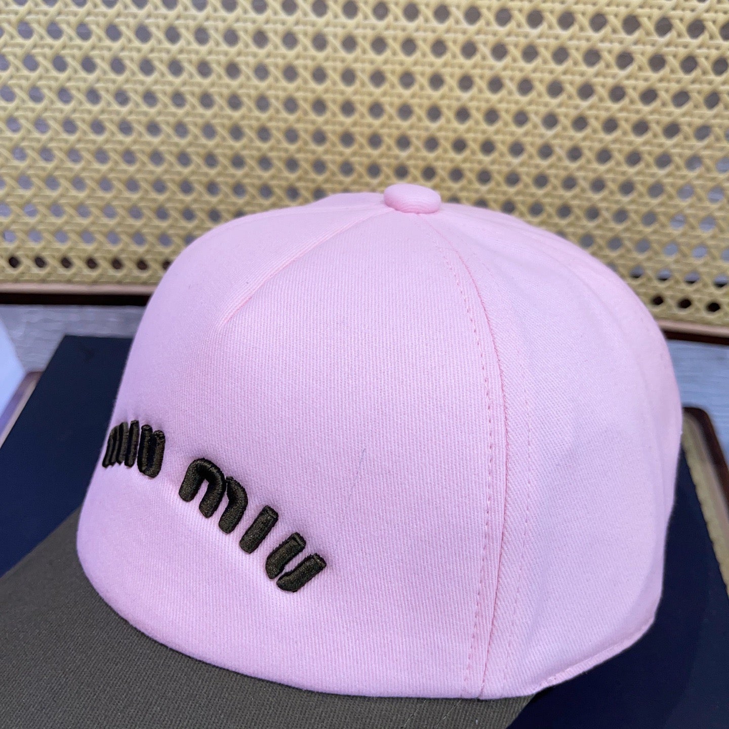 MIU MIU MM BASEBALL CAP IN SHAMPOO PINK FABRIC WITH LOGO EMBROIDERY