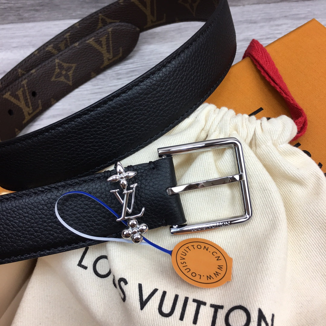 LOUIS VUITTON LV BLOOM 30MM BELT BLACK CALFSKIN SILVER HARDWARE