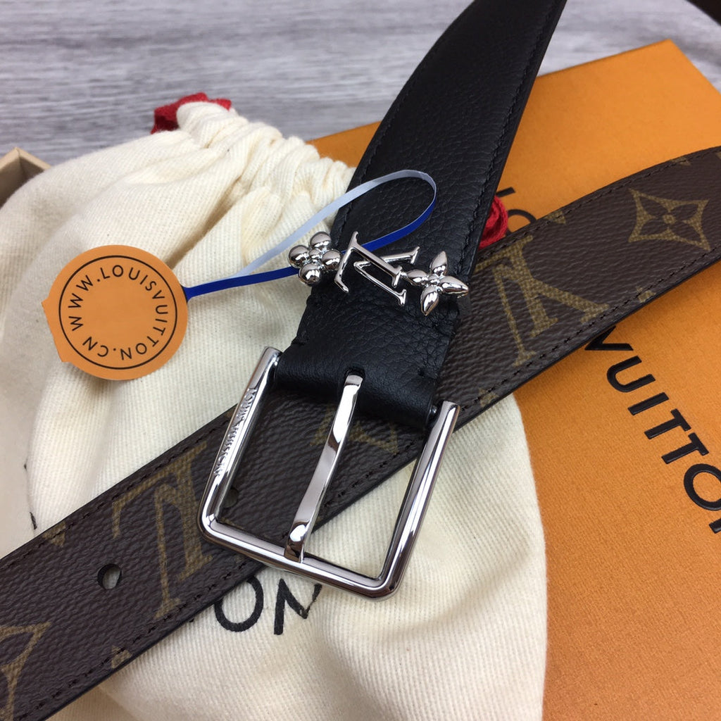 LOUIS VUITTON LV BLOOM 30MM BELT BLACK CALFSKIN SILVER HARDWARE