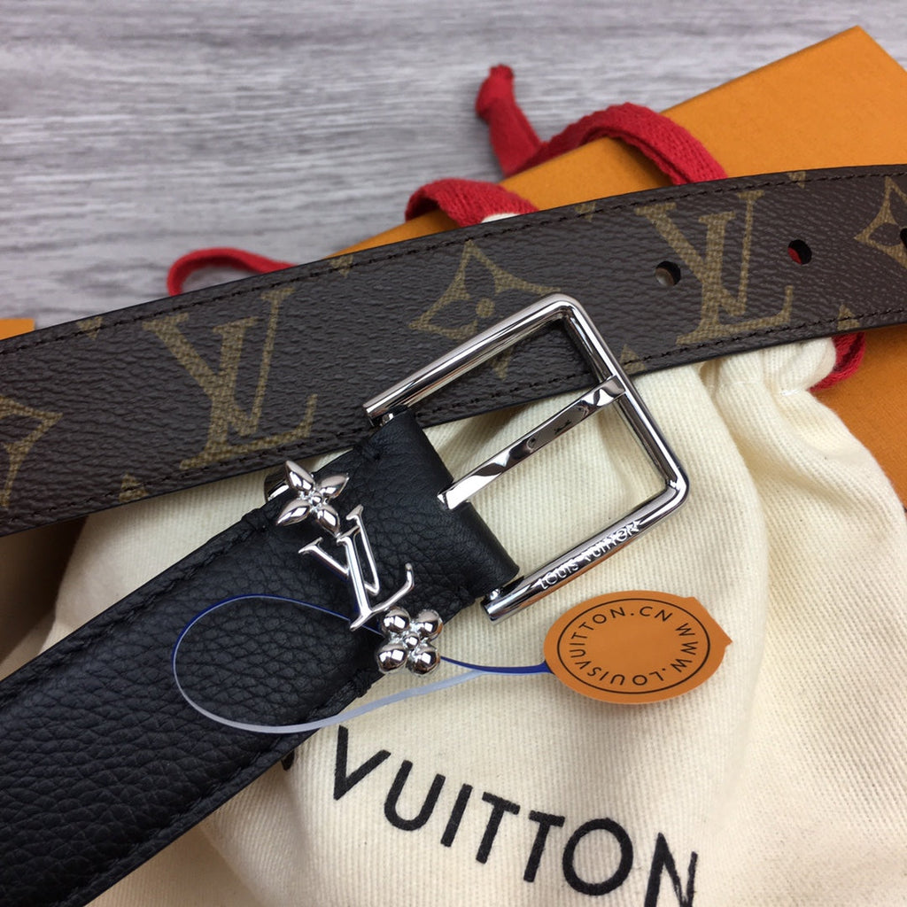 LOUIS VUITTON LV BLOOM 30MM BELT BLACK CALFSKIN SILVER HARDWARE