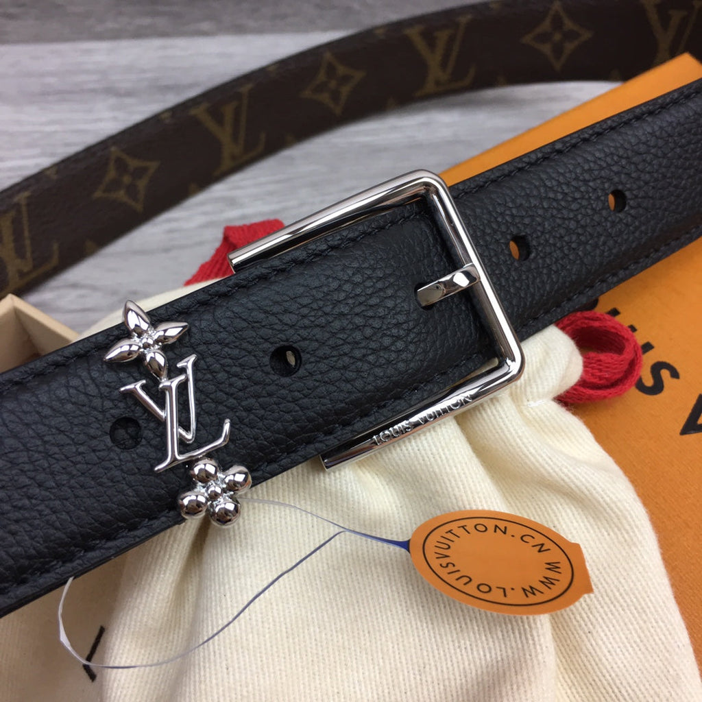LOUIS VUITTON LV BLOOM 30MM BELT BLACK CALFSKIN SILVER HARDWARE