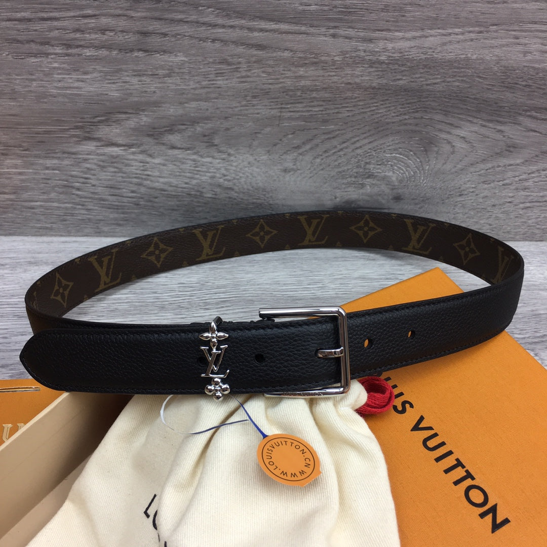 LOUIS VUITTON LV BLOOM 30MM BELT BLACK CALFSKIN SILVER HARDWARE