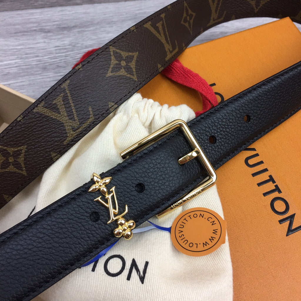 LOUIS VUITTON LV BLOOM 30MM BELT BLACK CALFSKIN GOLD HARDWARE