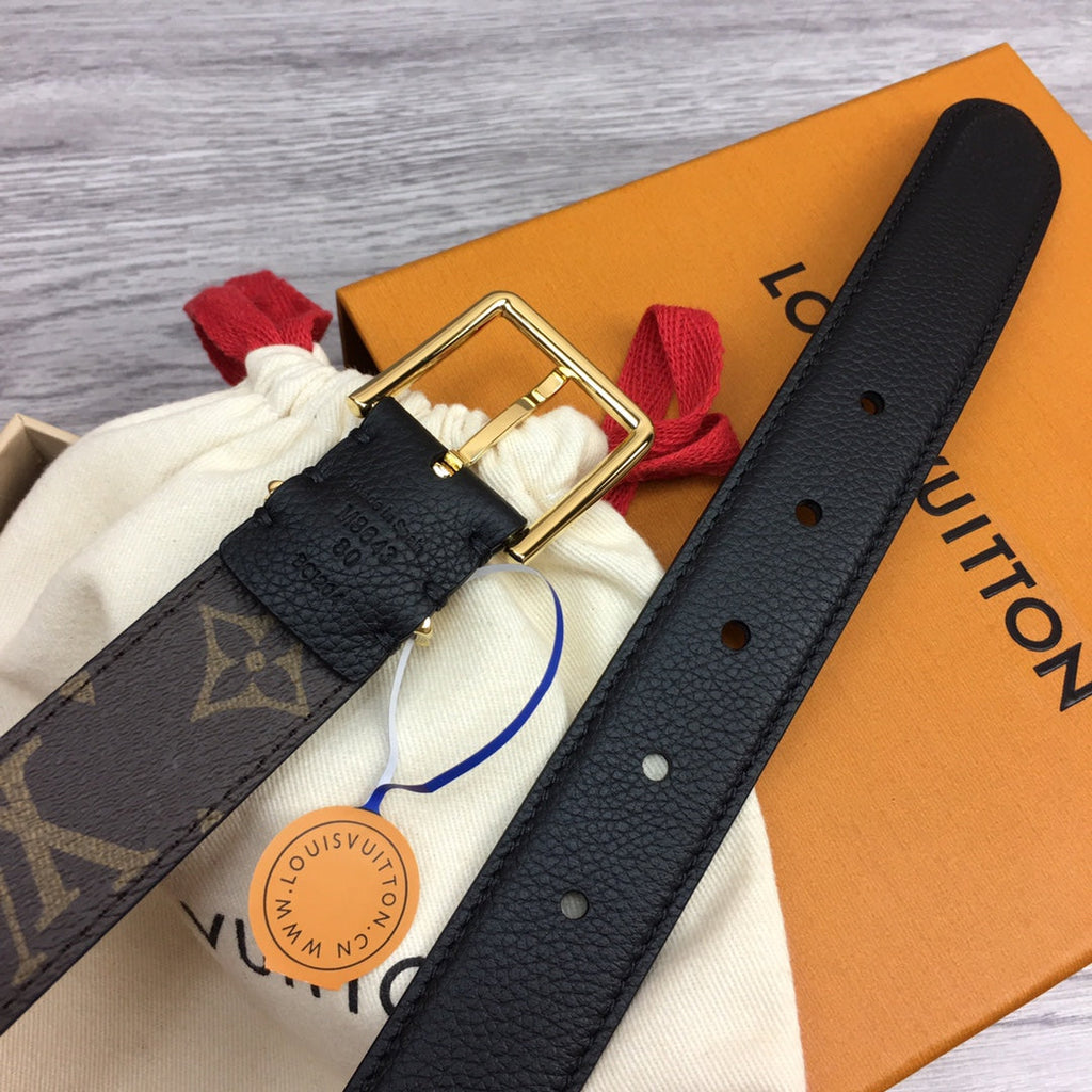LOUIS VUITTON LV BLOOM 30MM BELT BLACK CALFSKIN GOLD HARDWARE