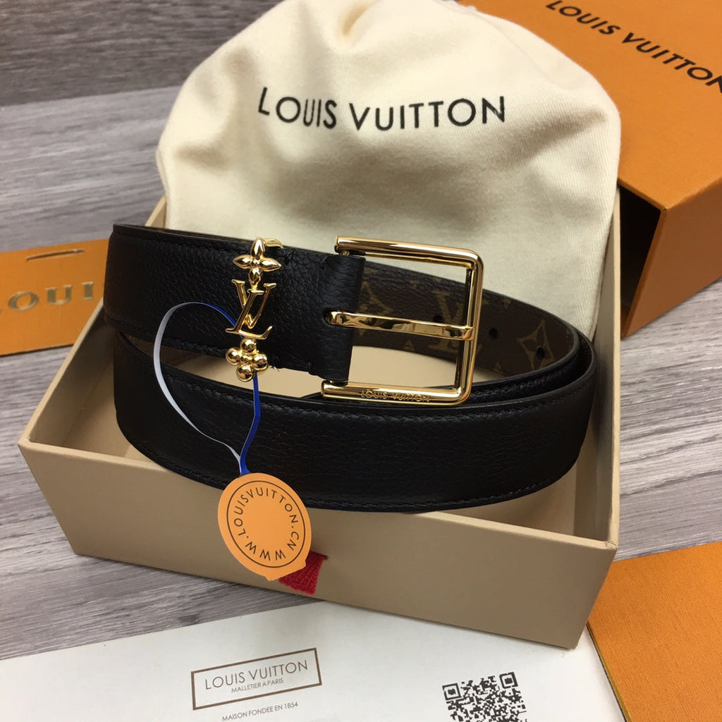 LOUIS VUITTON LV BLOOM 30MM BELT BLACK CALFSKIN GOLD HARDWARE
