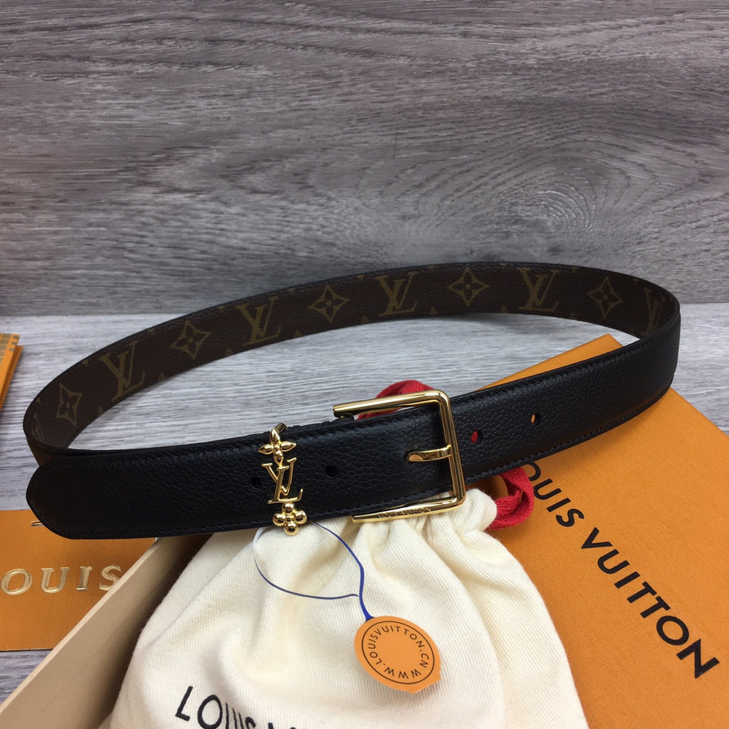 LOUIS VUITTON LV BLOOM 30MM BELT BLACK CALFSKIN GOLD HARDWARE
