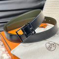 HERMES NATHAN REVERSIBLE BELT  32MM OLIVE GREEN AND BLACK LEATHER BLACK HARDWARE