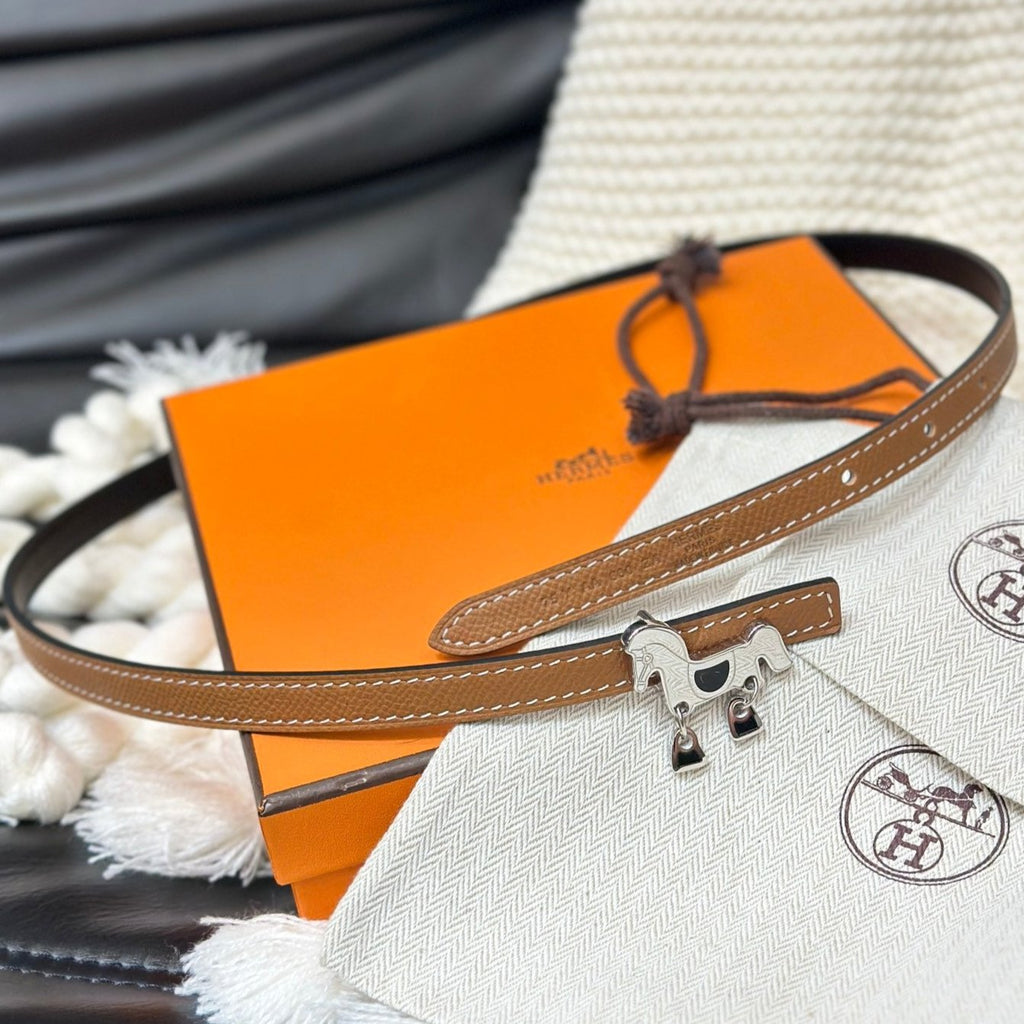 HERMES ROULIS SILVER BUCKLE & REVERSIBLE TAN BROWN LEATHER STRAP 13MM