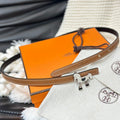 HERMES ROULIS SILVER BUCKLE & REVERSIBLE TAN BROWN LEATHER STRAP 13MM