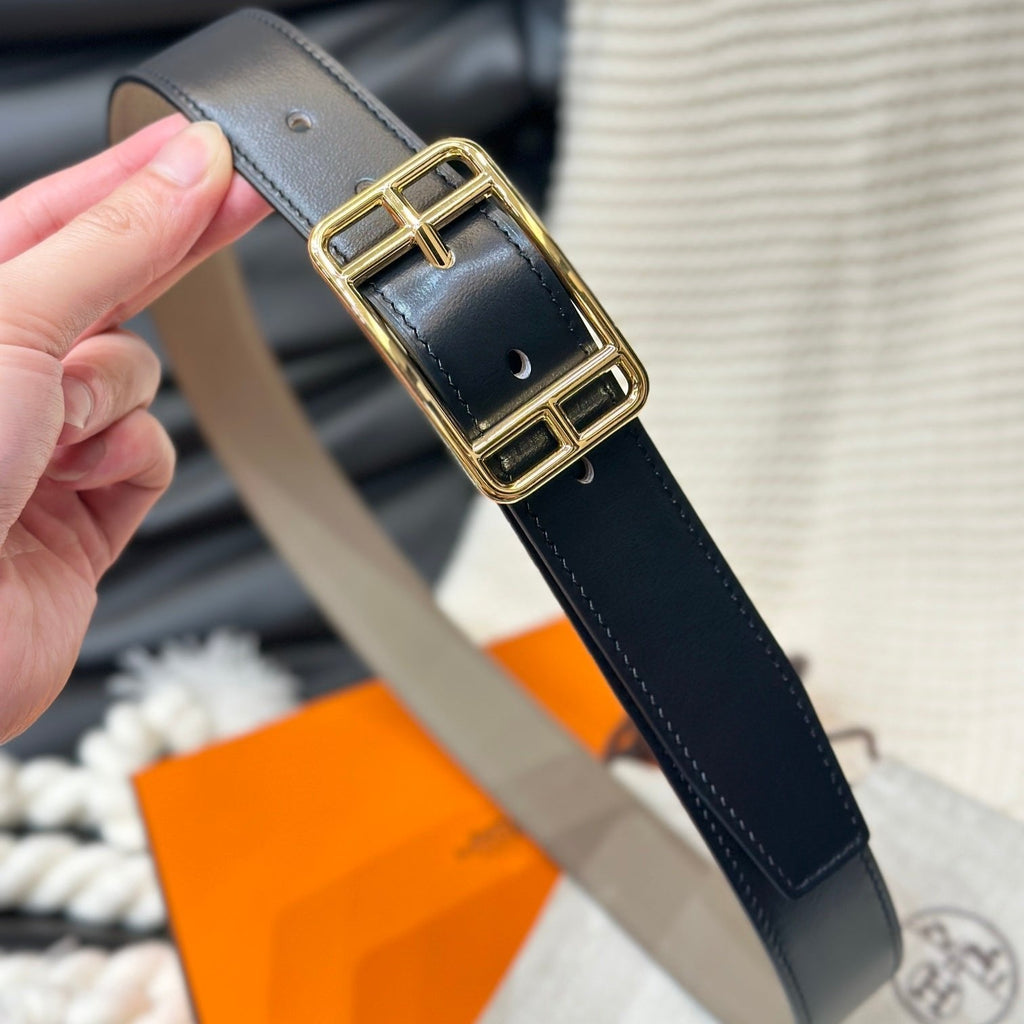 HERMES CAPE COD 32MM REVERSIBLE BELT BLACK AND TAN LEATHER GOLD BUCKLE