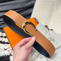 HERMES LUCK BELT GOLD BUCKLE & REVERSIBLE DARK ORANGE LEATHER STRAP 38MM