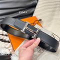 HERMES 5382 BELT SILVER BUCKLE & REVERSIBLE BLACK LEATHER STRAP 38MM