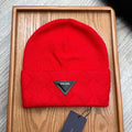 PRADA BEANIE HAT IN CHERRY RED WOOL AND RABBIT FUR 342036