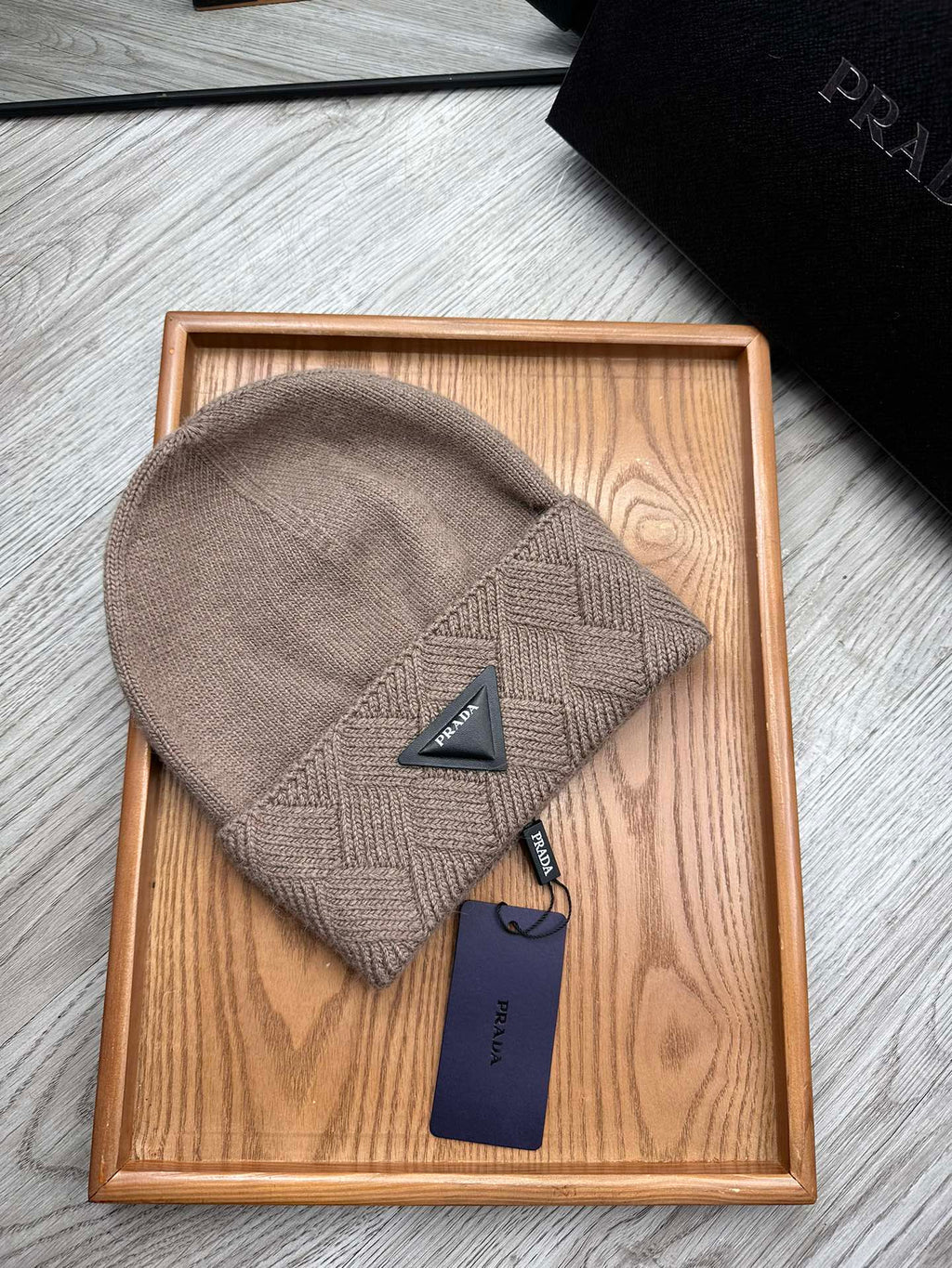 PRADA BEANIE HAT IN MEDIUM BROWN WOOL AND RABBIT FUR 342039