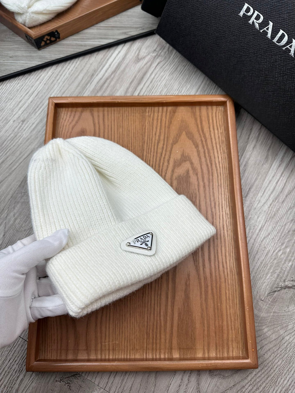 PRADA BEANIE HAT IN WHITE WOOL 332394