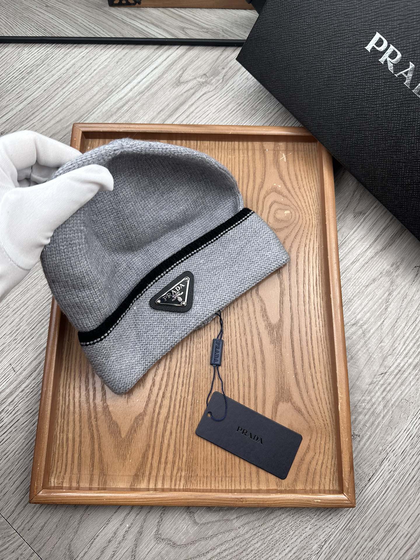 PRADA BEANIE HAT IN DOVE GRAY WOOL 349650