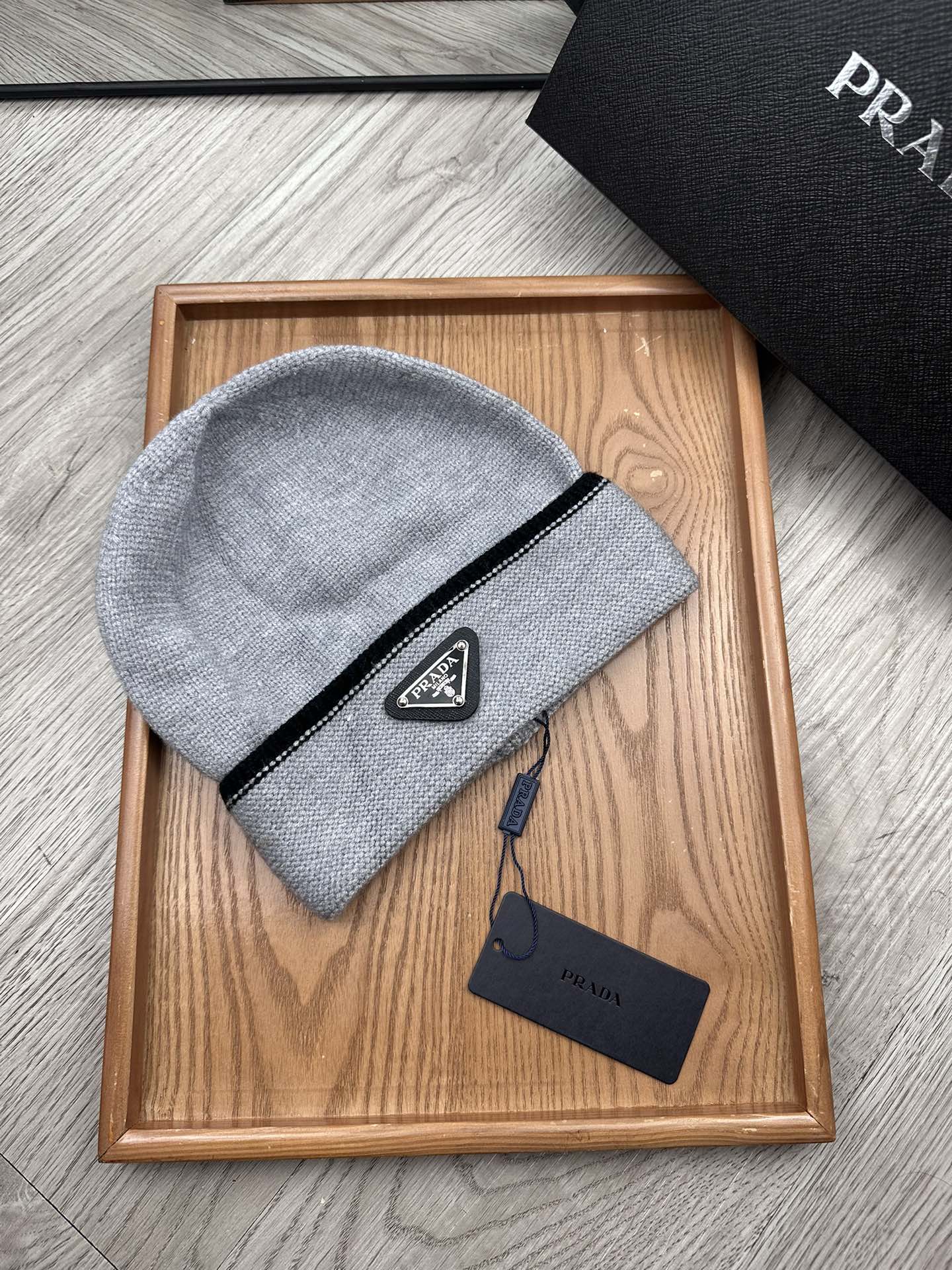 PRADA BEANIE HAT IN DOVE GRAY WOOL 349650