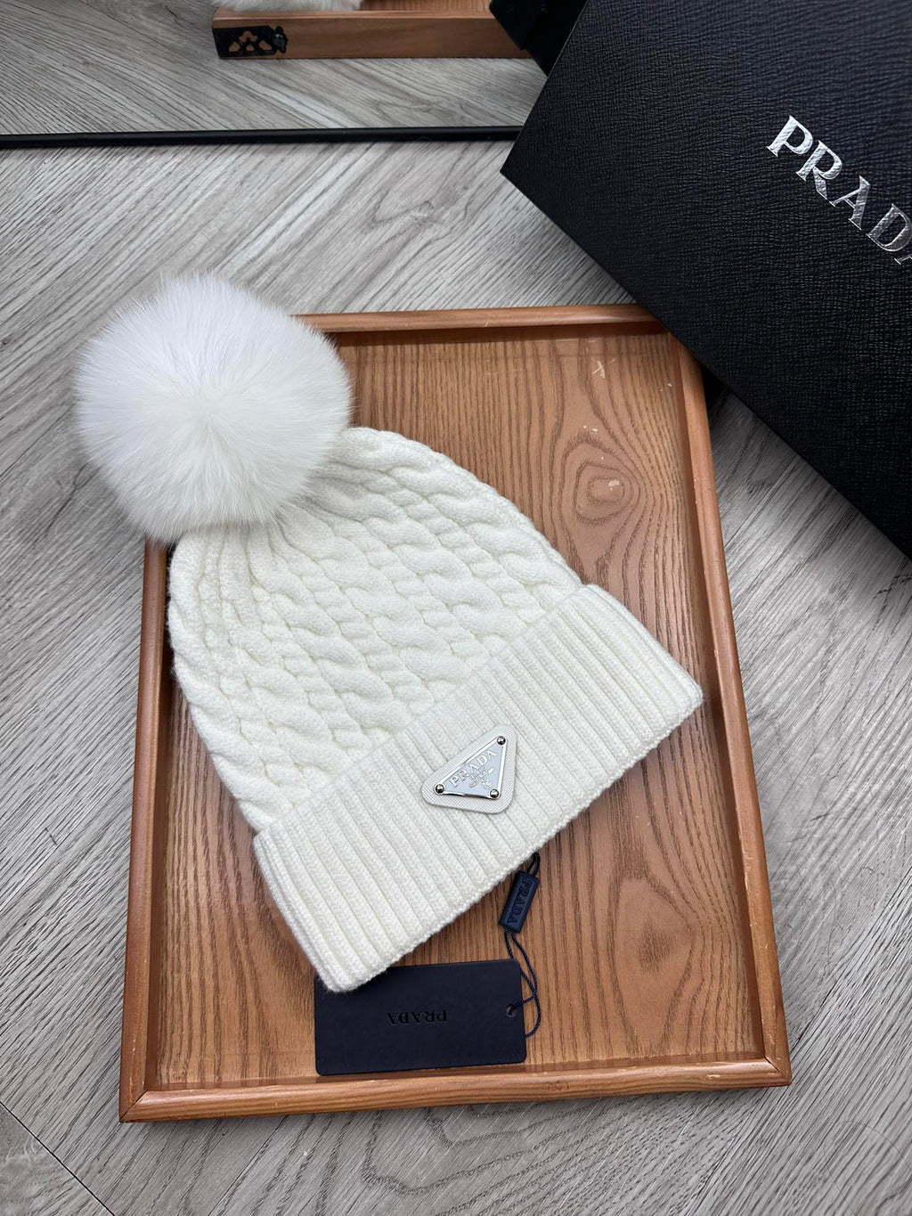 PRADA BEANIE HAT IN WHITE WOOL 352376