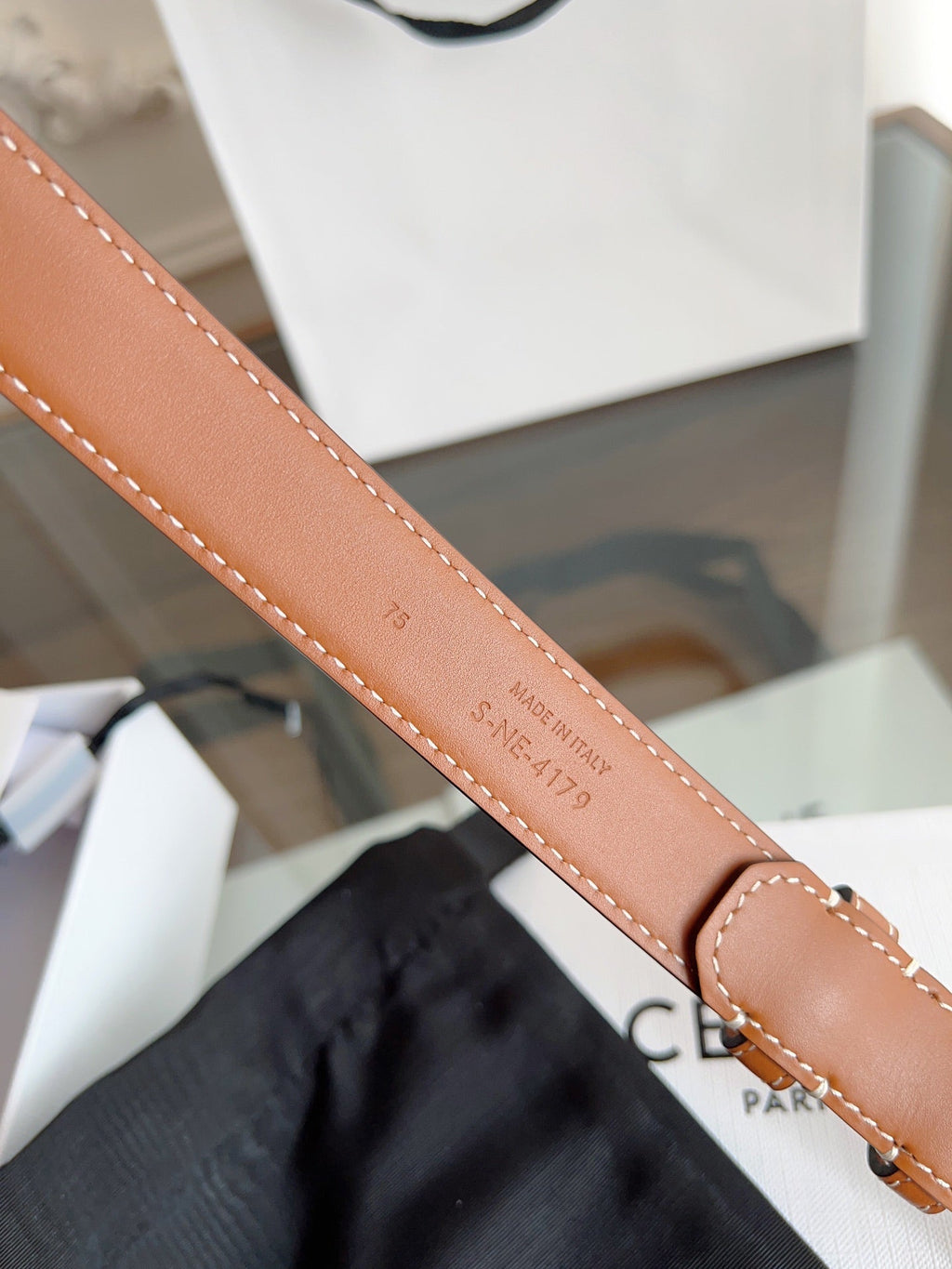 CELINE TRIOMPHE BELT 24MM IN BRONZE BROWN CALFSKIN WITH GOLD BUCKLE