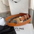 CELINE TRIOMPHE BELT 24MM IN BRONZE BROWN CALFSKIN WITH GOLD BUCKLE