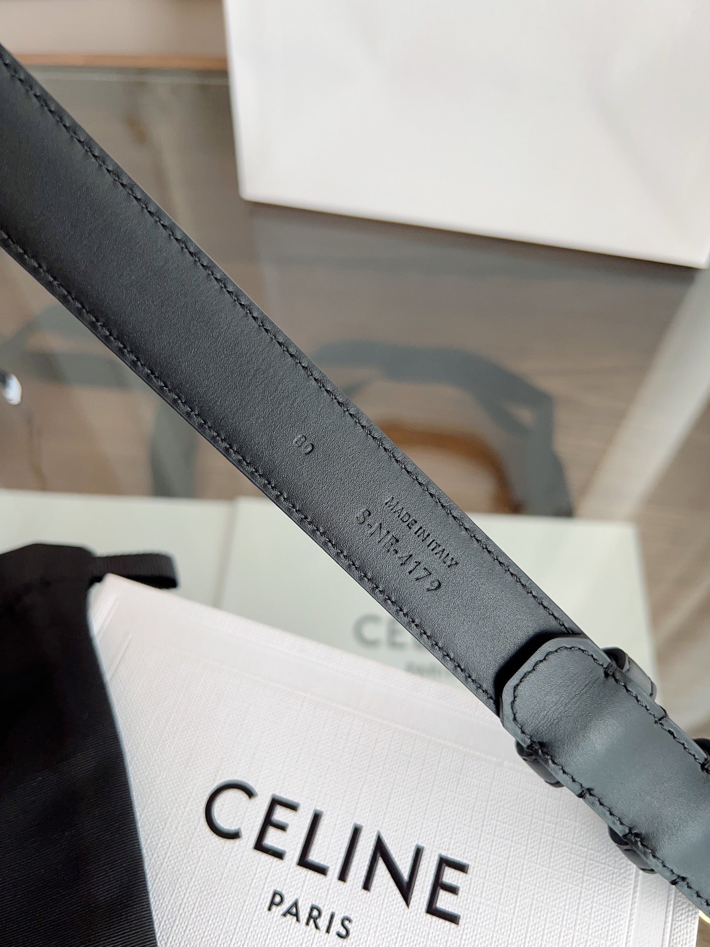 CELINE TRIOMPHE BELT 24MM IN BLACK CALFSKIN WITH GOLD BUCKLE