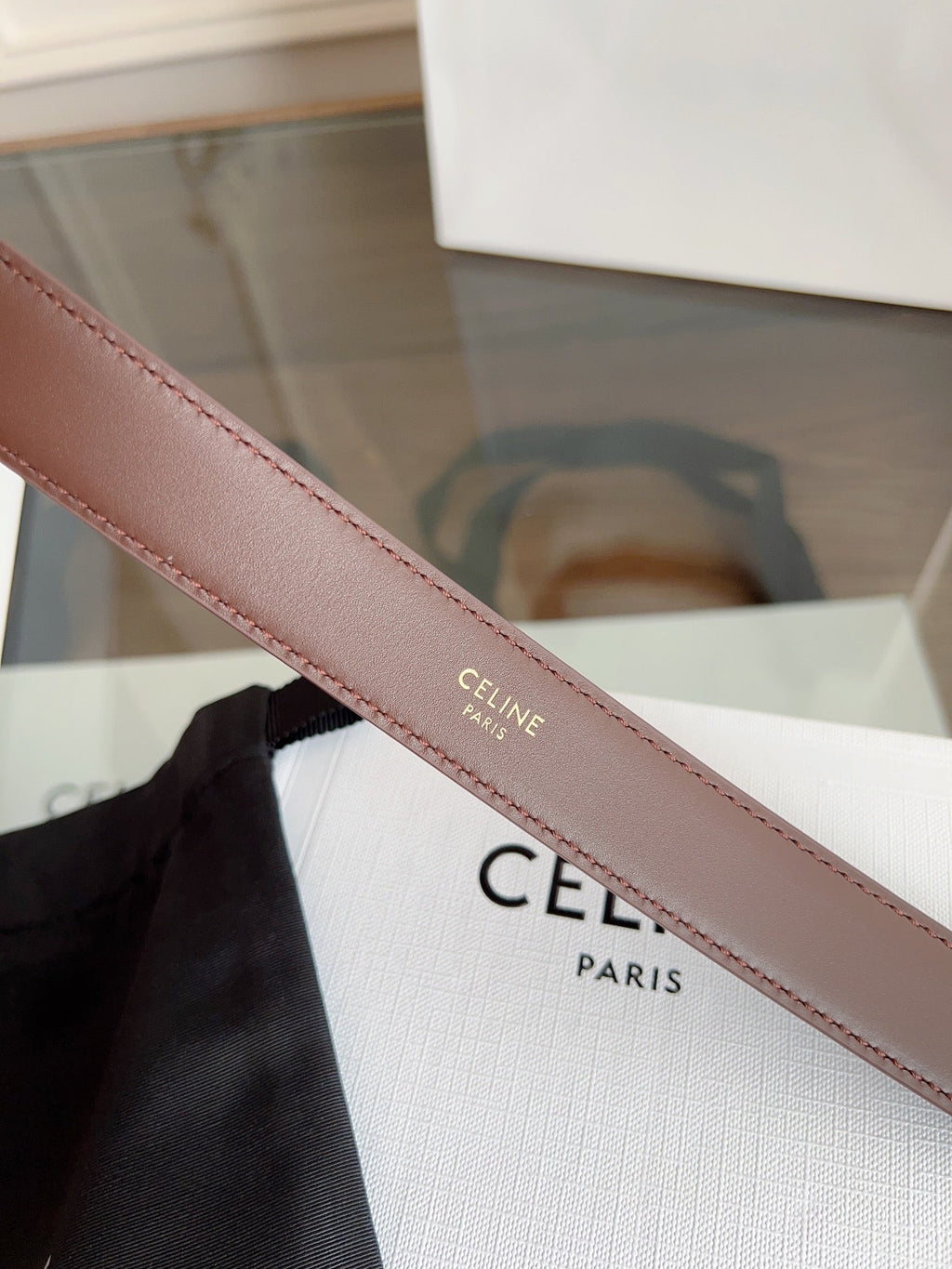 CELINE TRIOMPHE BELT 24MM IN BROWN CALFSKIN WITH GOLD BUCKLE