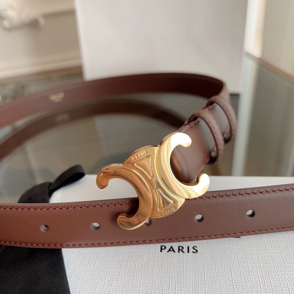 CELINE TRIOMPHE BELT 24MM IN BROWN CALFSKIN WITH GOLD BUCKLE