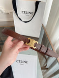 CELINE TRIOMPHE BELT 24MM IN BROWN CALFSKIN WITH GOLD BUCKLE