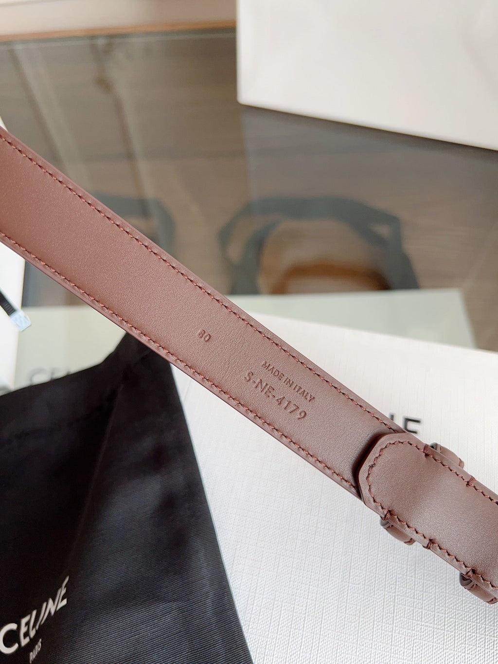 CELINE TRIOMPHE BELT 24MM IN BROWN CALFSKIN WITH GOLD BUCKLE