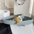 CELINE TRIOMPHE BELT 24MM IN ASH GRAY CALFSKIN WITH GOLD BUCKLE