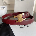CELINE TRIOMPHE BELT 24MM IN WINE RED CALFSKIN WITH GOLD BUCKLE